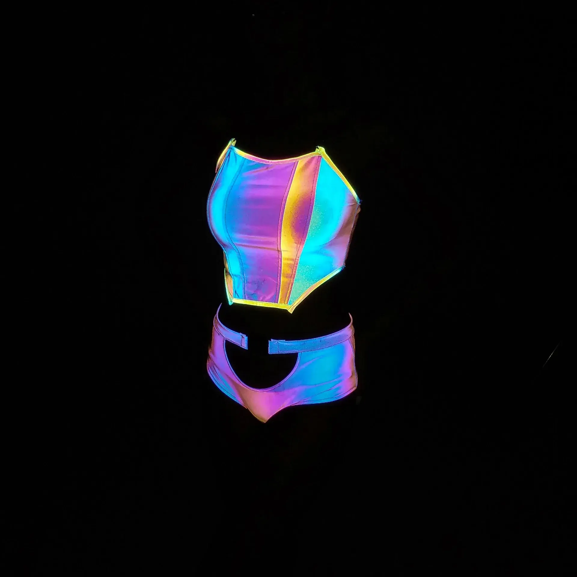 Reflective Crop Top - Women Bodycon Chain Halter Tank Sexy Colourful Summer Short Clubwear