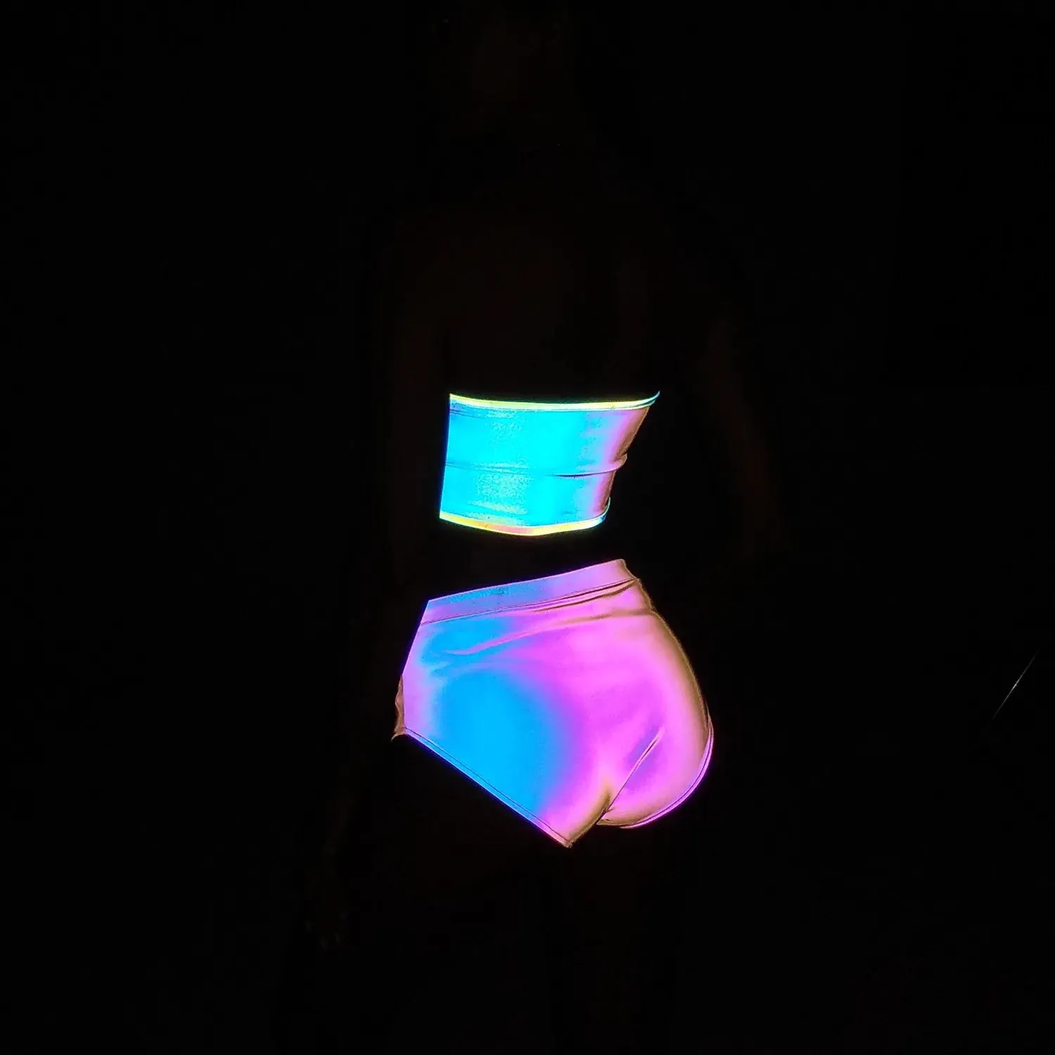 Reflective Crop Top - Women Bodycon Chain Halter Tank Sexy Colourful Summer Short Clubwear