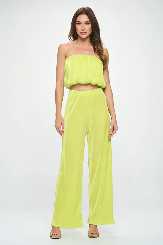 Renee C. Made in USA Vibrant Plisse Tube Crop Top