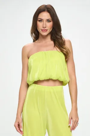 Renee C. Made in USA Vibrant Plisse Tube Crop Top