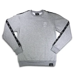 Repeat Logo Tape Heather Grey Fleece Crew Neck with 'Three Wise Monkeys' Embroidery