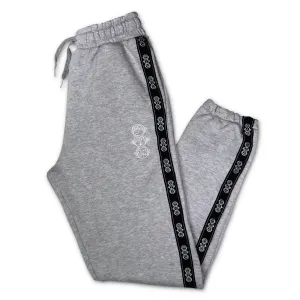 Repeat Logo Tape Heather Grey Fleece Joggers with 'Three Wise Monkeys' Embroidery
