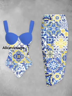 Retro Art Print Two Piece Swimsuits