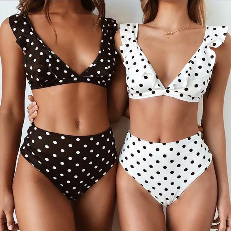 Retro Polka Dots and Ruffles High Waist Bikini
