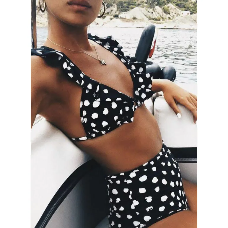 Retro Polka Dots and Ruffles High Waist Bikini