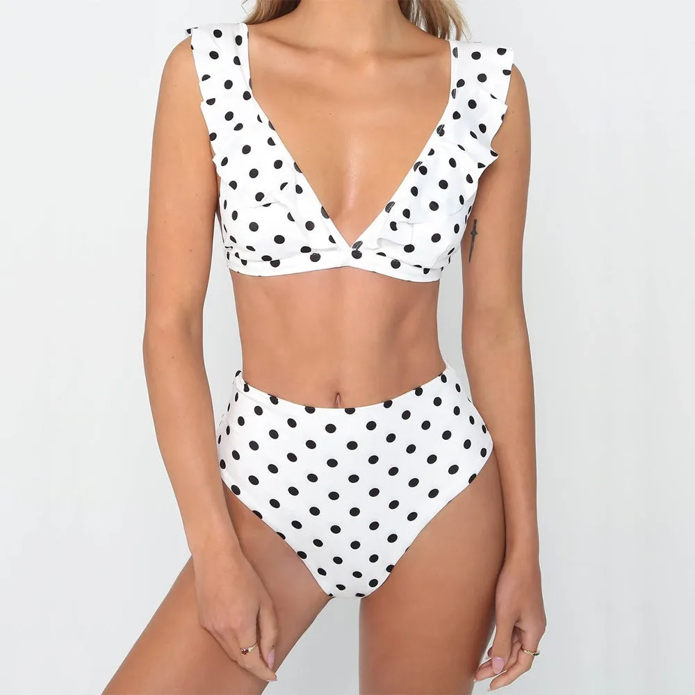 Retro Polka Dots and Ruffles High Waist Bikini