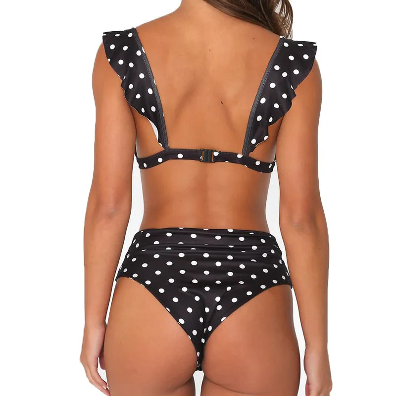 Retro Polka Dots and Ruffles High Waist Bikini