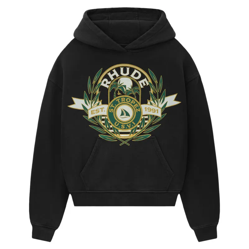 RHUDE LOGO PRINT COTTON JERSEY HOODIE