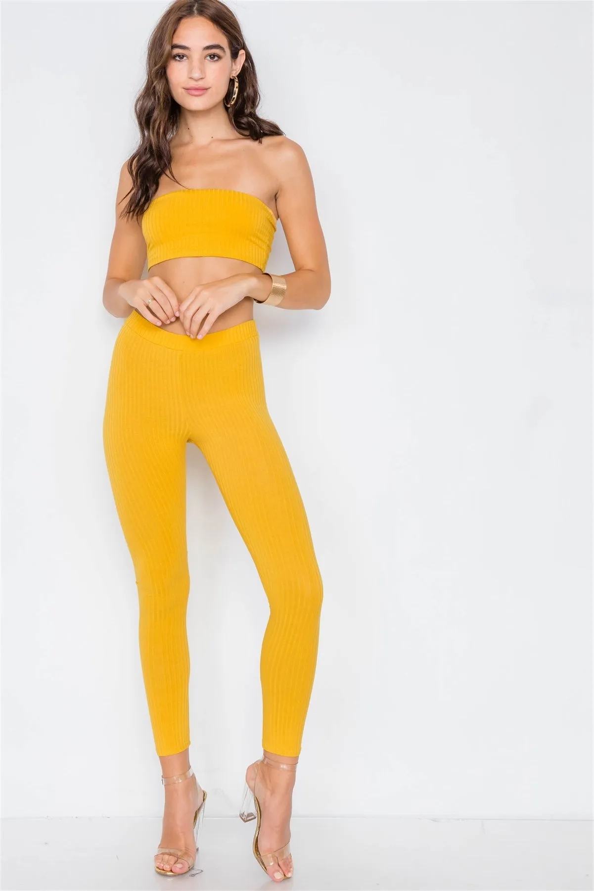 Ribbed Crop Tube Top & Ankle Legging Set