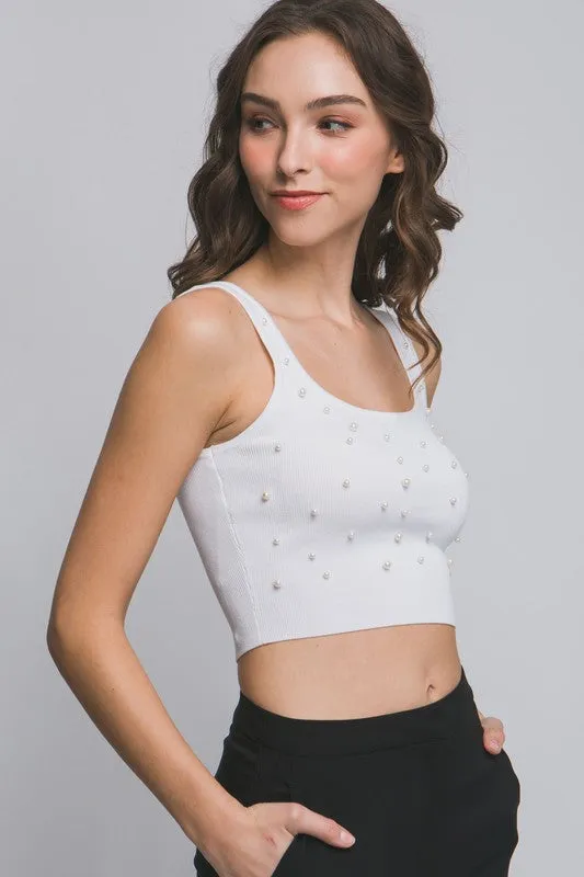 Ribbed Knit Ball Design Short Tank Top