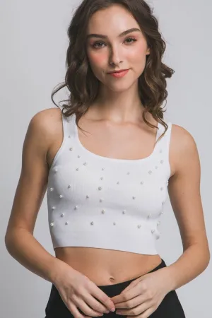 Ribbed Knit Ball Design Short Tank Top