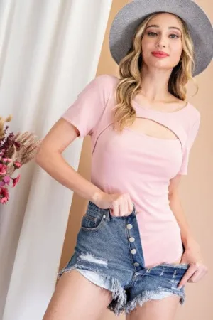 Rose Short Sleeve Cutout Bodysuit