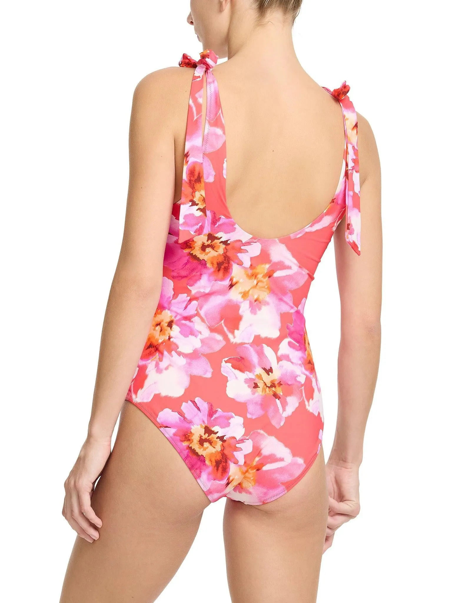 Ruched Bow One Piece Swimsuit Out Of Office Pink