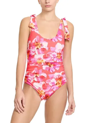 Ruched Bow One Piece Swimsuit Out Of Office Pink