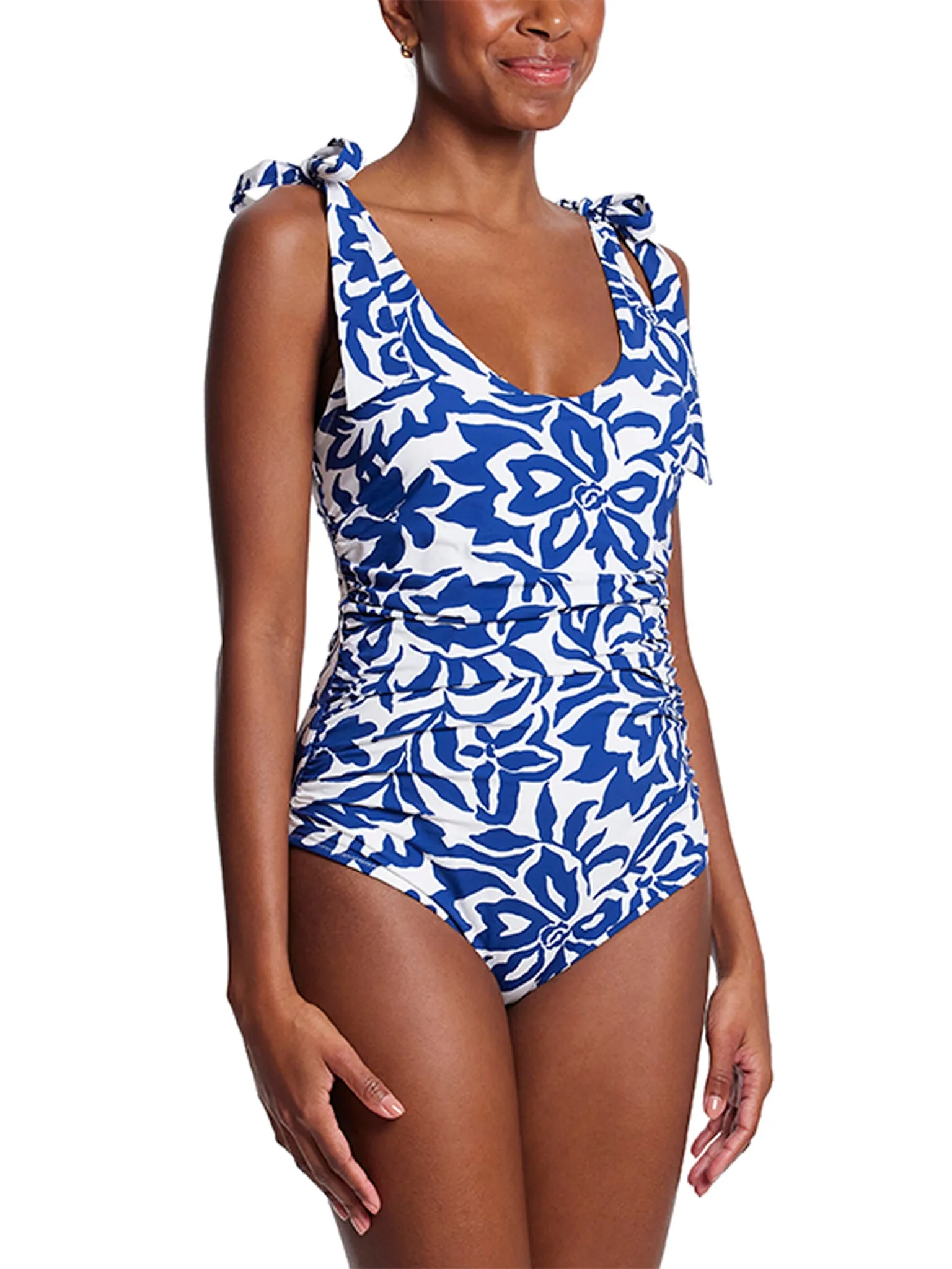 Ruched Bow One Piece Swimsuit Poolside