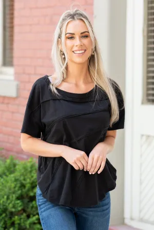Ruffle Wave Knit Top - Black