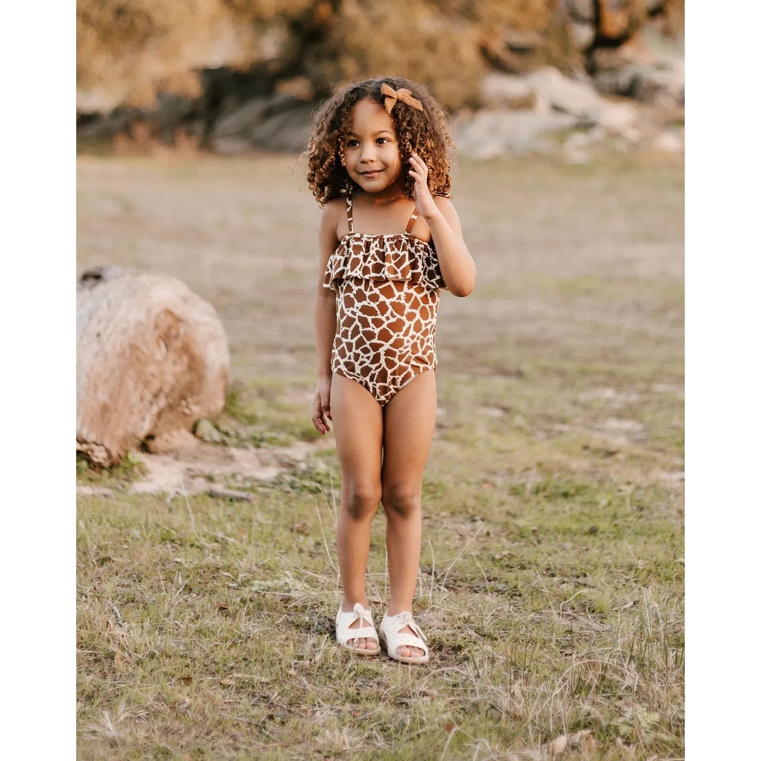 Rylee & Cru Giraffe Spots Ruffle One Piece Swimsuit