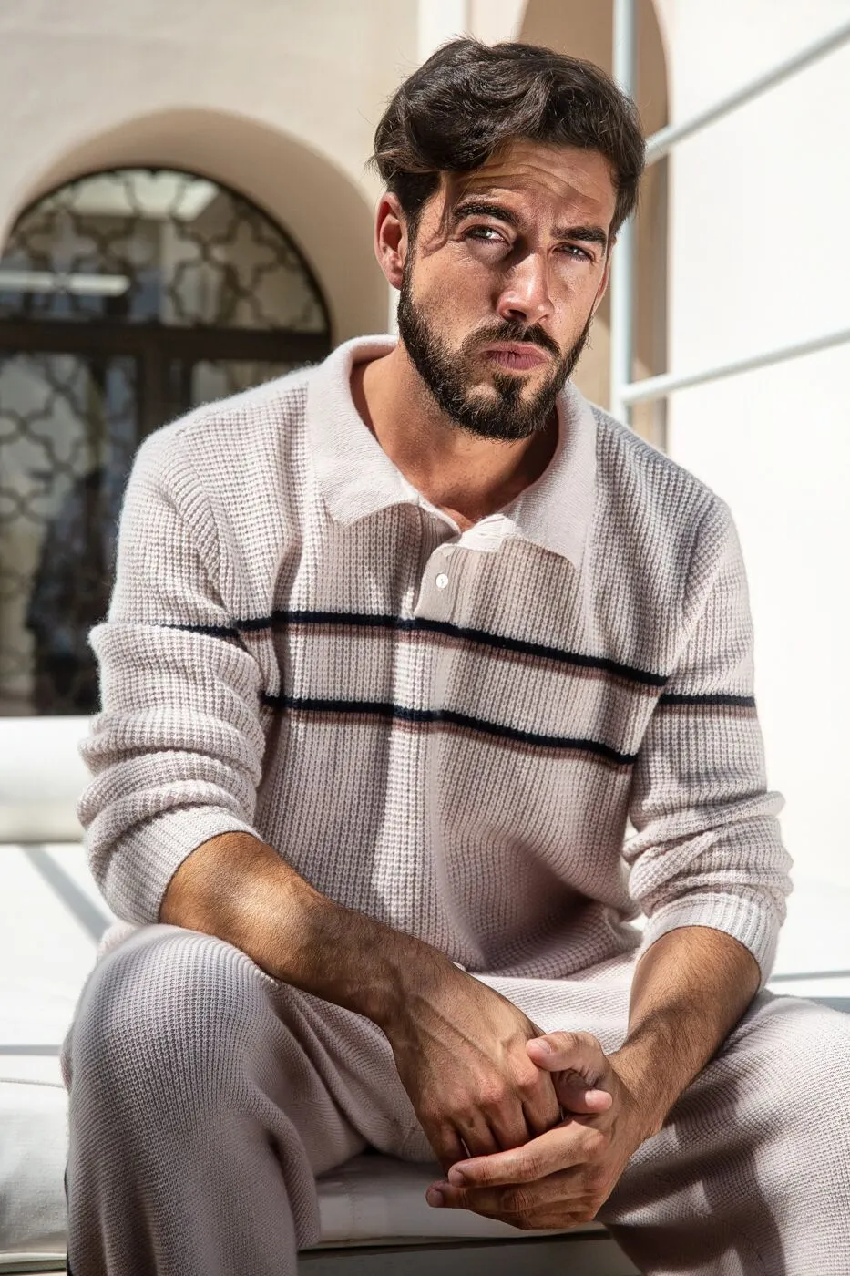Sagecoin Cream Long Sleeve Polo