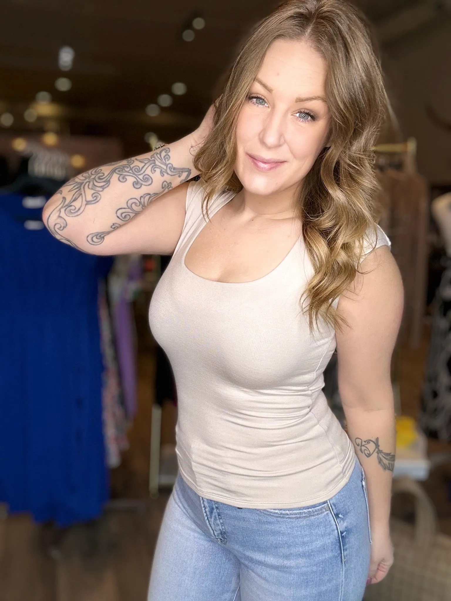 Sand Beige Cap Sleeve Top
