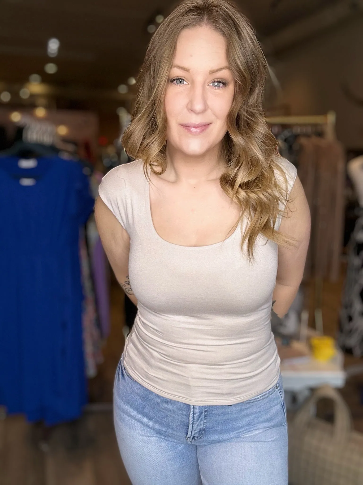 Sand Beige Cap Sleeve Top