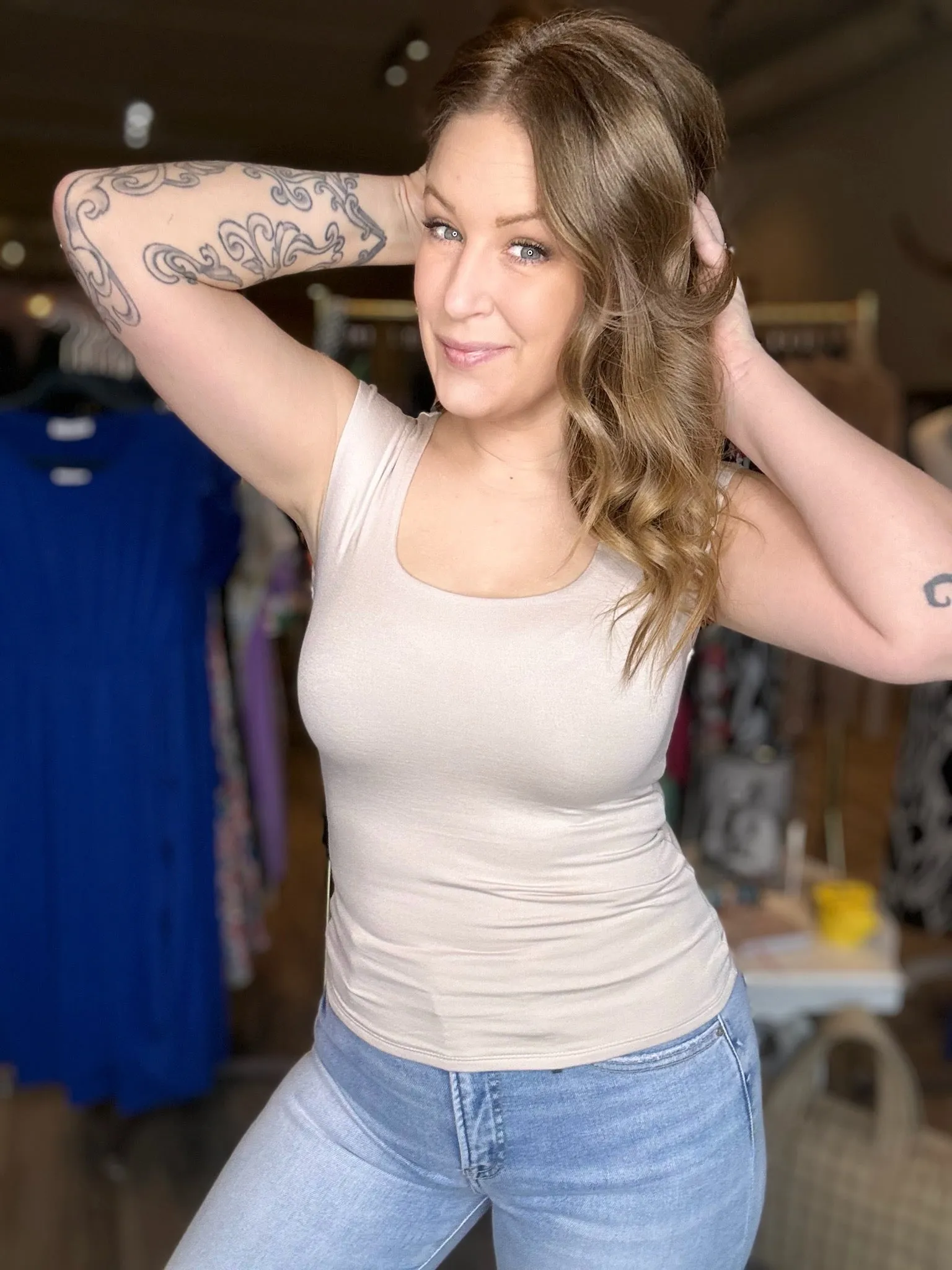 Sand Beige Cap Sleeve Top