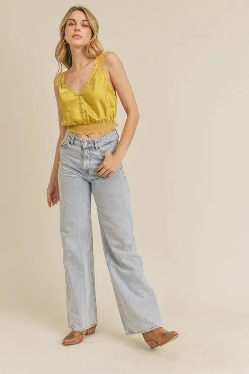 Satin Lace Top -V neckline - Crop fit