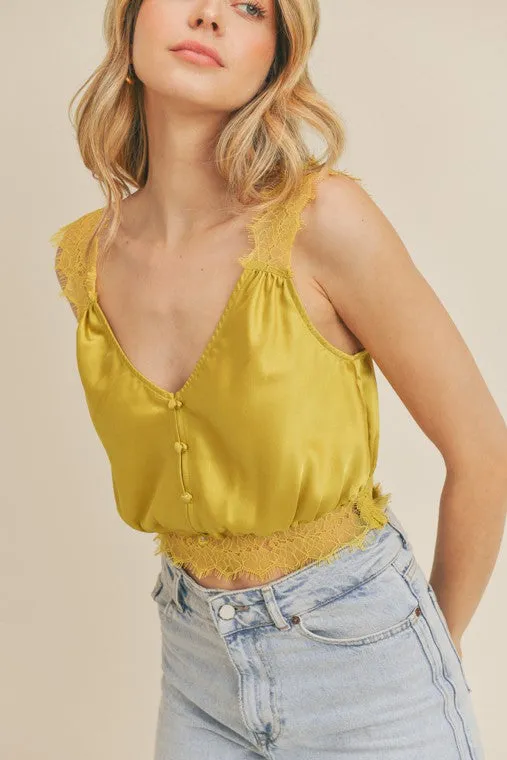 Satin Lace Top -V neckline - Crop fit