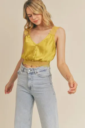 Satin Lace Top -V neckline - Crop fit
