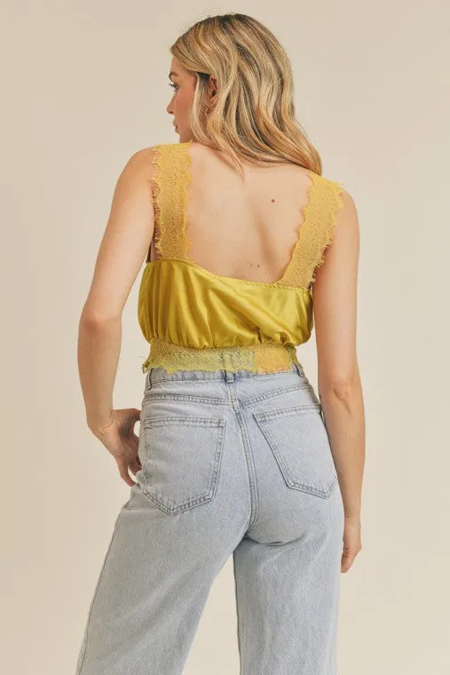 Satin Lace Top -V neckline - Crop fit