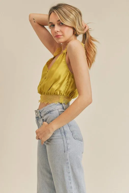Satin Lace Top -V neckline - Crop fit