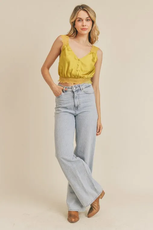 Satin Lace Top -V neckline - Crop fit
