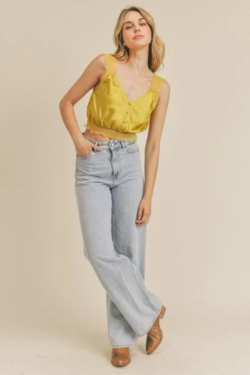 Satin Lace Top -V neckline - Crop fit