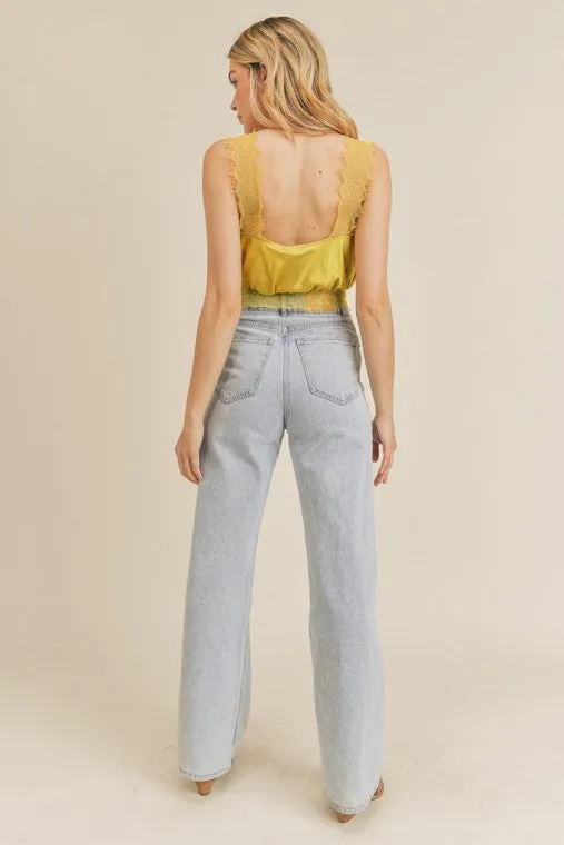 Satin Lace Top -V neckline - Crop fit