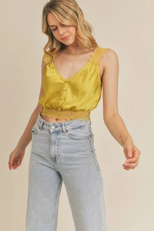 Satin Lace Top -V neckline - Crop fit