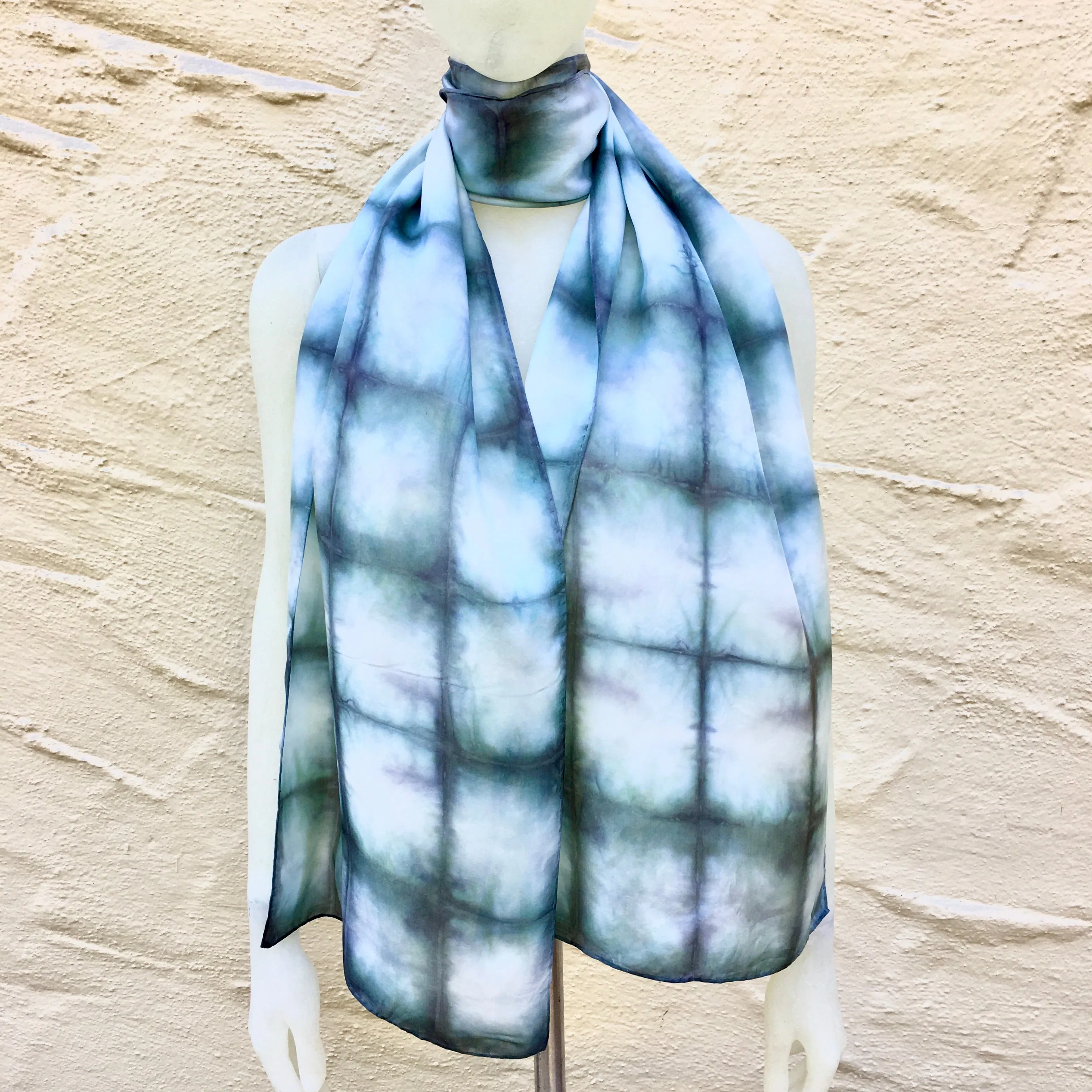 Scarf Spree: (S) Forest Green & White Square 13"x70" Silk Scarf
