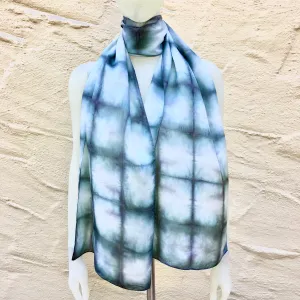 Scarf Spree: (S) Forest Green & White Square 13"x70" Silk Scarf