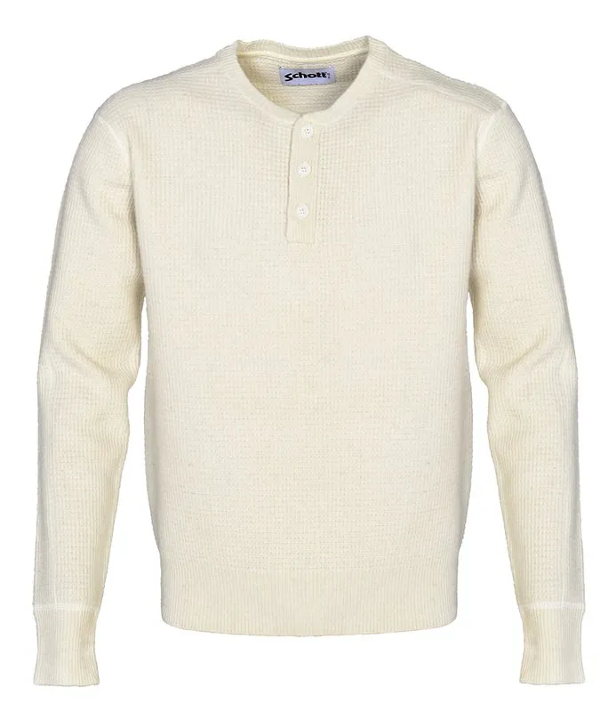 Schott NYC- Button Henley Sweater- Cream