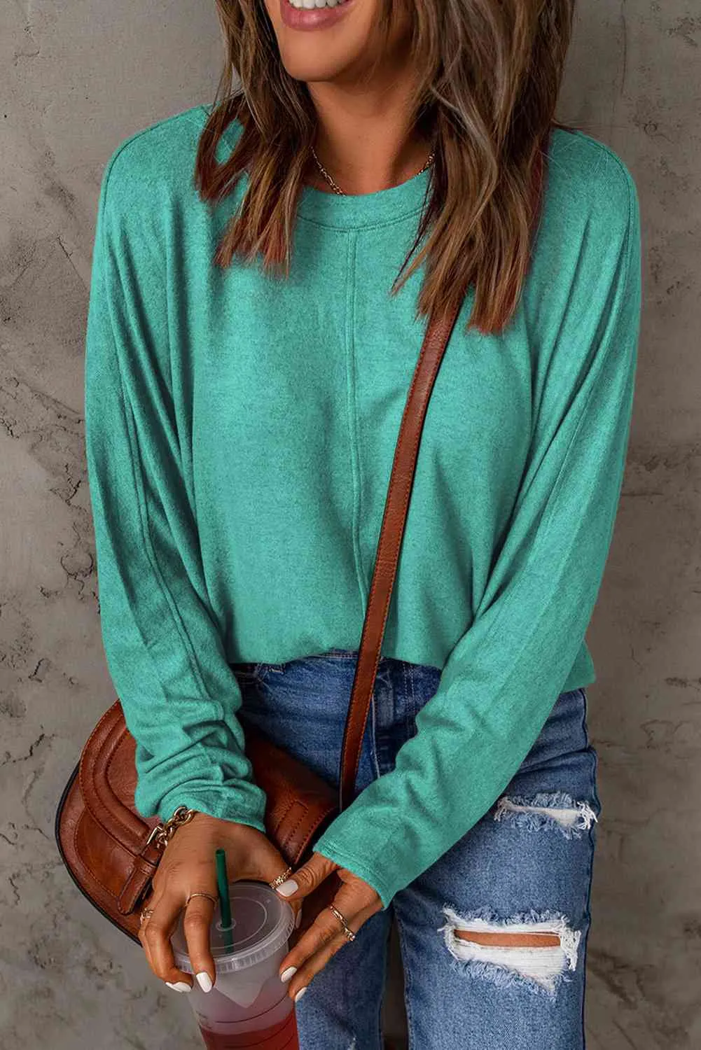 Seam Detail Round Neck Long Sleeve Top (5 Colors)