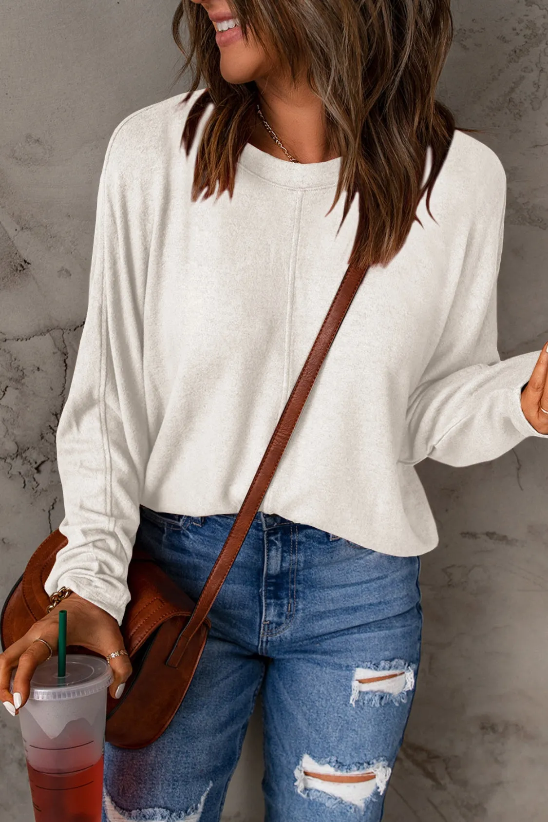 Seam Detail Round Neck Long Sleeve Top (5 Colors)