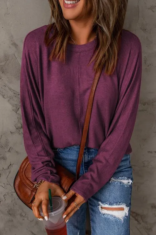 Seam Detail Round Neck Long Sleeve Top (5 Colors)