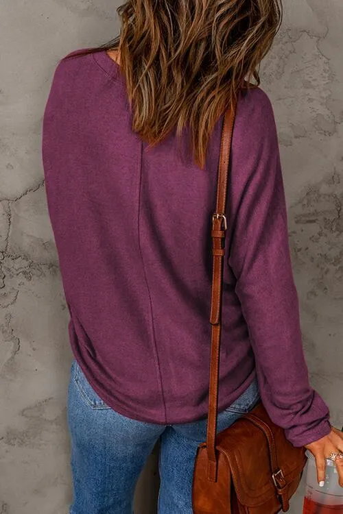 Seam Detail Round Neck Long Sleeve Top (5 Colors)