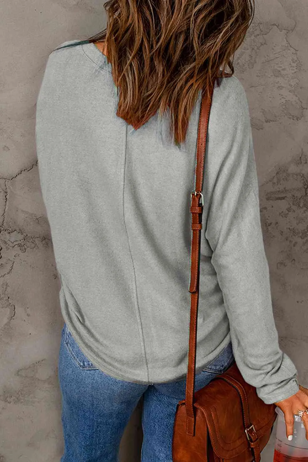 Seam Detail Round Neck Long Sleeve Top (5 Colors)
