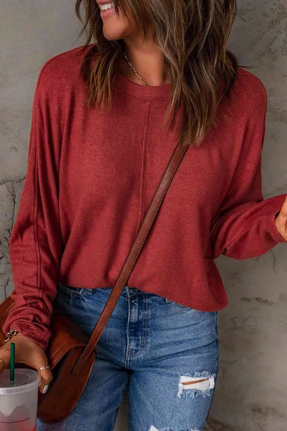 Seam Detail Round Neck Long Sleeve Top (5 Colors)