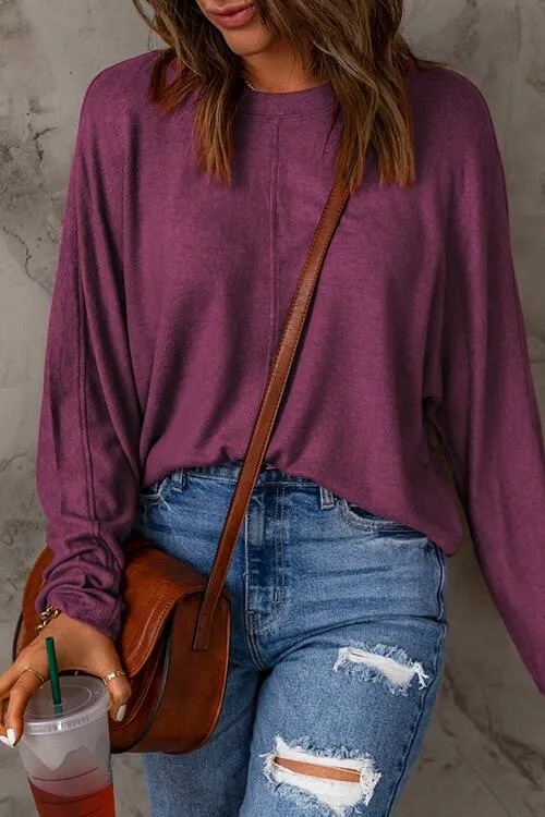 Seam Detail Round Neck Long Sleeve Top (5 Colors)