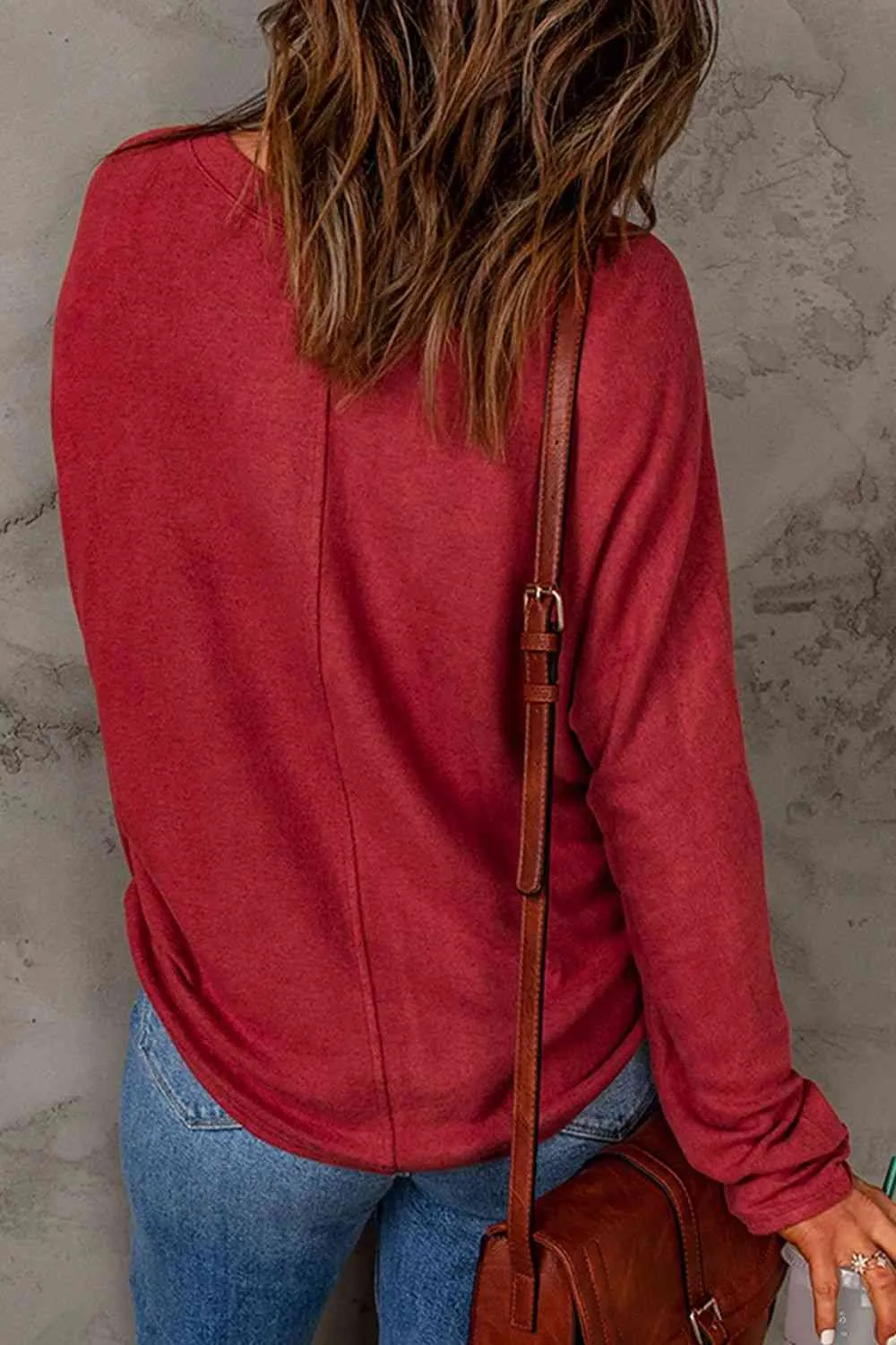 Seam Detail Round Neck Long Sleeve Top (5 Colors)
