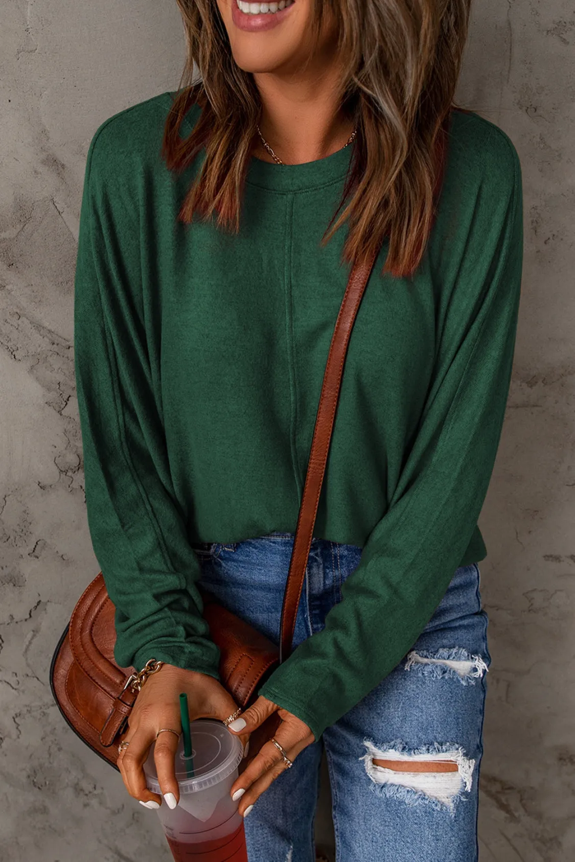 Seam Detail Round Neck Long Sleeve Top (5 Colors)