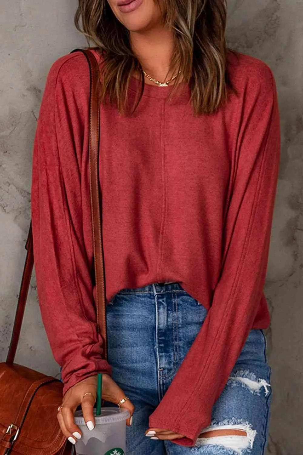 Seam Detail Round Neck Long Sleeve Top (5 Colors)