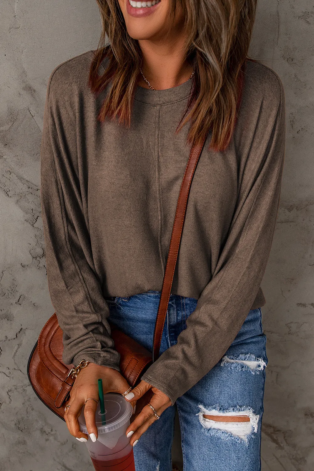 Seam Detail Round Neck Long Sleeve Top (5 Colors)