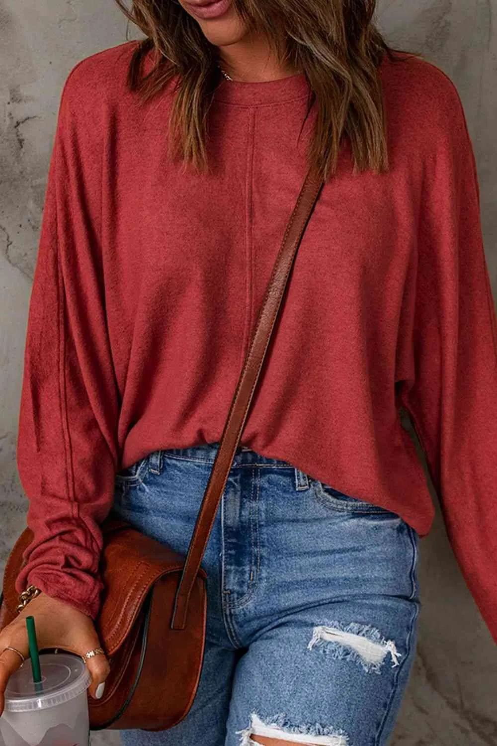 Seam Detail Round Neck Long Sleeve Top (5 Colors)