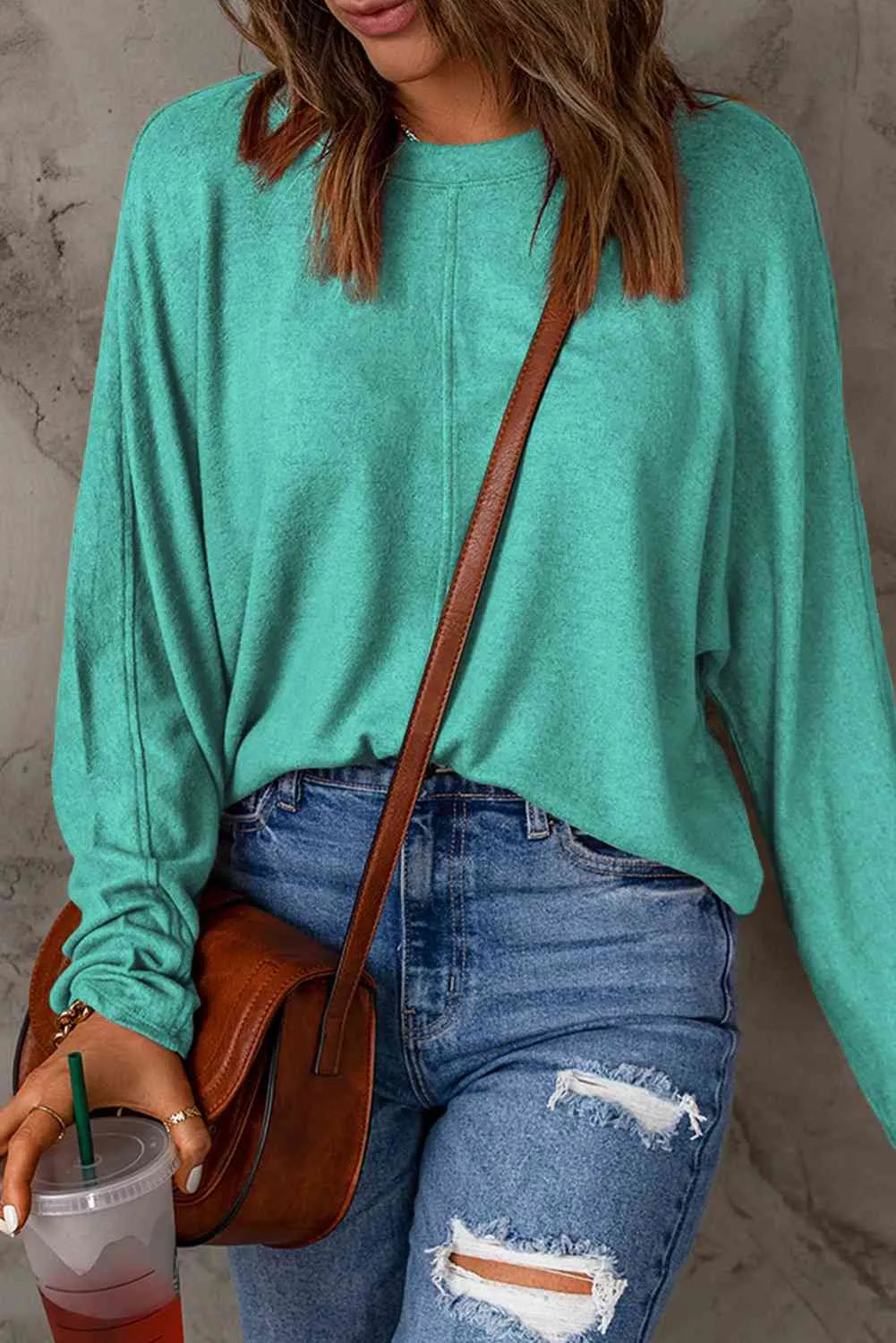 Seam Detail Round Neck Long Sleeve Top (5 Colors)